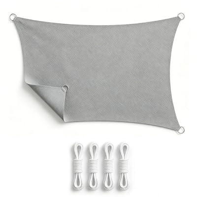 Vela de Sombra Rectangular 3x4m con Kit de Instalación, HDPE Impermeable y Antidesgarro, Protección UV, Resistente al Viento, Incluye Accesorios, Balcón, Jardín o Patio, Gris
