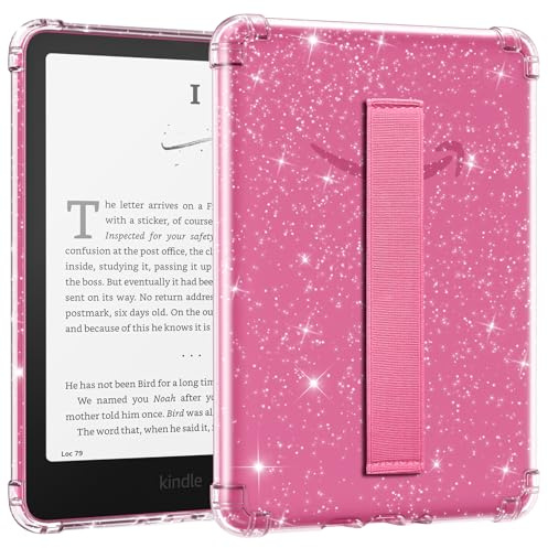 MoKo Custodia per 7 Ebook Reader(12 Gen-2024) e Colorsoft Signature Edition, Custodia con Cinturino a Mano Morbida TPU Pelle Paraurti Coperchio Posteriore Guscio, Glitter+Magenta
