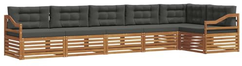 vidaXL Outdoor-Sofagarnitur mit Kissen 6 pcs Natur und Anthrazit, Gartenmöbel, Moderne Sofa-Garnitur, Eck-Sitzgruppe für Lounge draußen, bequemer Terrassenstuhl