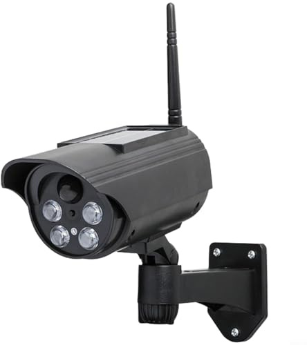 Tidgel Telecamere di sicurezza fittizie con luce rossa lampeggiante, corpo rotante a 360°, resistente alle intemperie, per esterni, cortile, giardino, garage