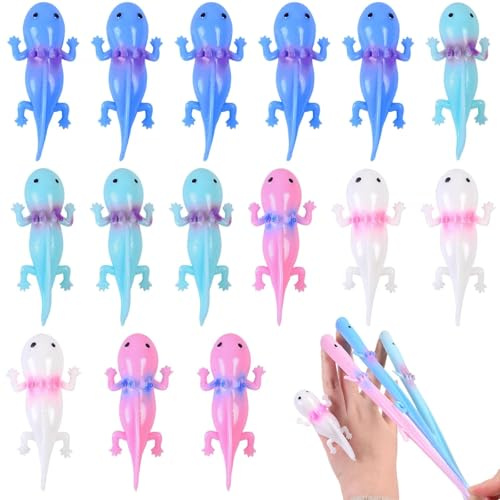 15 Stück Molch Tier Schleuder Zip String Toy Fingerfalle Scherzartikel | Fingerspielzeug Schleuder für Dehnbare Lustige Fliegende Partyspielzeug Kinder Anti Stress Stressabbau
