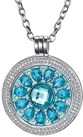 Morella Damen Halskette 70 cm Edelstahl und Zirkonia Anhänger mit Coin 33 mm im Schmuckbeutel
