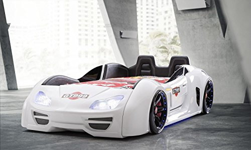 Autobett GT999 Extreme Weiß Vollausstattung Kinderbett Jugendbett mit Türren LED