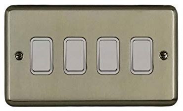 Deta 1920SCW Light Switch 4 Gang 2 Way 10 Amp Satin Chrome/White Insert