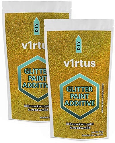 v1rtus 2X Glitter Paint Additive - Gold Holographic | Metallic Flakes for Adding Sparkle to Paints & Wood Varnish | Add to Emulsion, Acrylic & Latex for Indoor Sparkly Walls | 100 g (x2)