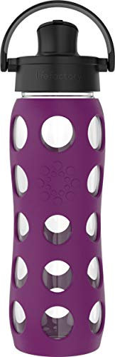 Lifefactory 22-Ounce BPA-Free Glass Water Bottle with Active Flip Cap and Protective Silicone Sleeve, Plum