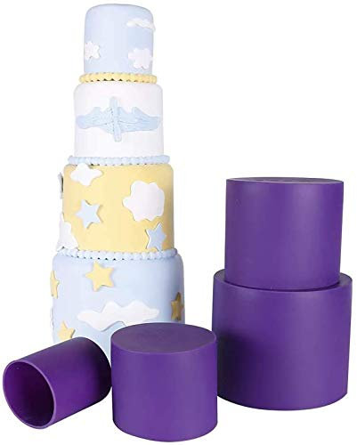 Webake Elegant Multicolored Tiered Cake Pan Set, Silicone Mold, 4 Tiered Cake Layer Tin, 6 Inch, 5 Inch, 4 Inch, 2-3/4 Inch Wedding Birthday Anniversary Cake, Clear