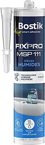 Bostik FIXPRO – Mastic de Fixation et d’Étanchéité MSP 111 Pièces Humides – Intérieur/Extérieur – Tous Matériaux – Mastic Hybride Polymère – Transparent – 1 Cartouche 290 ml