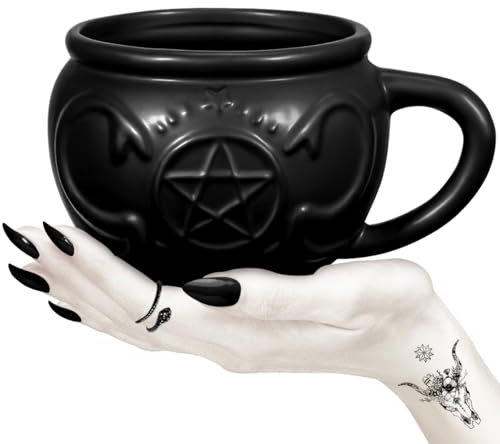 UPKOCH Tasse Chaudron SorcièRe En CéRamique Noire 520ml Pour Halloween - Mug Gothique IdéAl Pour Café, Thé, DéCoration Et Cosplay