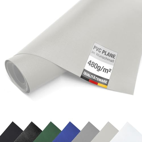 ANKO PLANEN PVC LKW Plane 480 g/m² Meterware ohne Ösen - reißfest wasserdicht Industrie Schutz-/Abdeckplane (3m x 12m, Lichtgrau RAL7035)