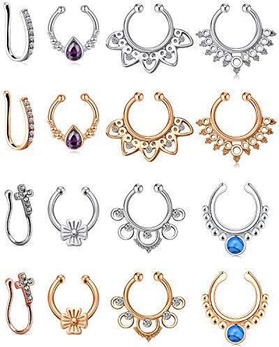 Incaton Fake Septum Non-Pierced Fake Septum Piercing Edelstahl Septum Fake 6-16Stk Septum Fakepiercing Clip Körperschmuck