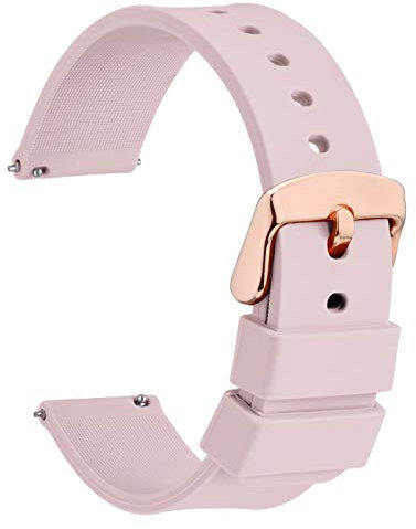 WOCCI 14mm Libération Rapide Bracelet de Montre Silicone avec Boucle Dorée Rose (Rose Clair)