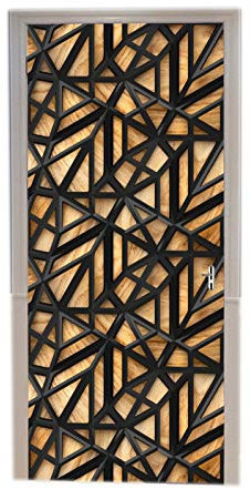 A.Monamour Sticker Porte Autocollant 3D Carreaux de Treillis Loft Noir Sur Fond de Chêne en Bois Art Abstrait Vinyle Papier Peint Art Décor 90 x 200 cm