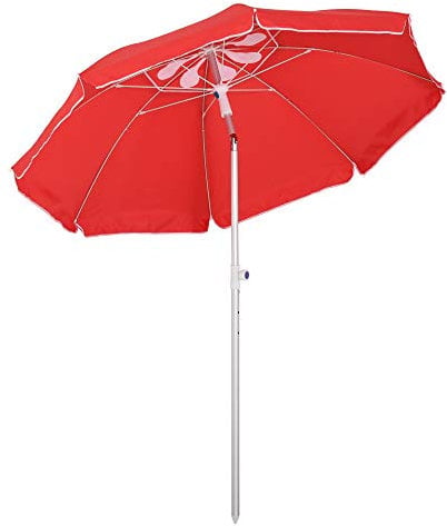 Outsunny Ombrellone da spiaggia Ombrellone ottagonale reclinabile Ø 180 cm Tessuto in poliestere ad alta densità Anti-UV regolabile in altezza Palo in alluminio Borsa da trasporto inclusa rosso