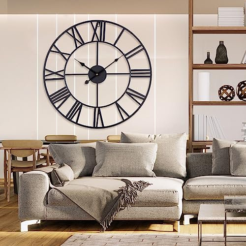ACCSHINE Wanduhr Groß Ohne TickgeräUsche Lautlos 60cm Römische Ziffer Quarz Batterie Betriebene Wanduhr Einfach zu Lesen für Zimmer Zuhause KüChe Schlafzimmer Büro Schule