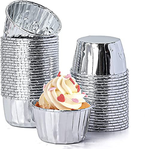ANCLLO 50 Pezzi Pirottini per Cupcake, Fodere per Muffin, Mini Bicchieri di Carta per Cupcake, Involucri per Muffin Metallizzati per Cupcakes, Compleanno, Matrimonio, Festa - in Alluminio (Argento)