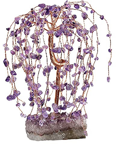 mookaitedecor Natürlicher Amethyst-Kristall-Baum mit Amethyst-Cluster-Kristall-Basis, Feng Shui Bonsai-Geld-Baum-Figur für Haus Büro Desktop-Dekoration 14-17cm hoch