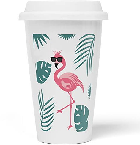 JUNIWORDS To-Go Becher mit Deckel, Flamingo mit Sonnenbrille