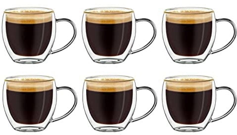 Creano Bicchieri espresso doppia parete con manico, 100 ml, tazzine moka, bicchieri termici effetto flottante 6x 100 ml 6 pezzi (confezione da 1)