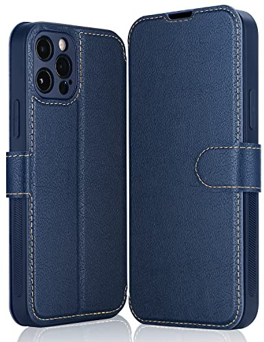 ELESNOW Phone Case for iPhone 13 Pro Max, Flip Wallet PU Leather Card Holder with RFID Blocking Magnetic Closure Stand Cover for Apple iPhone 13 Pro Max (Blue)