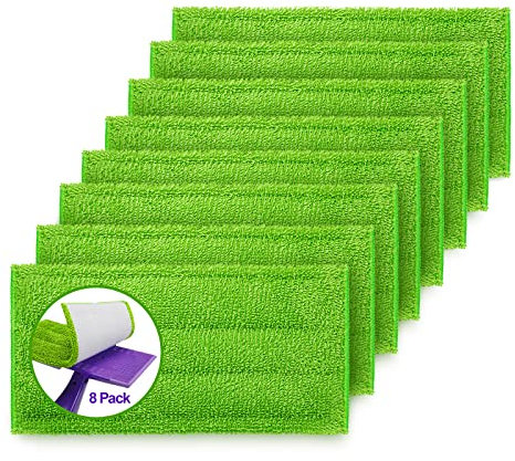 CLEAN PIONEER 8-Packs Reusable Microfiber Mop Pads , Compatible with Swiffer Wet Jet Mops, Washable Microfiber 12 Wet Jet Refilfor Wet & Dry Use Mop Pad Refills, Durable and Fitting for HOM. (Green)