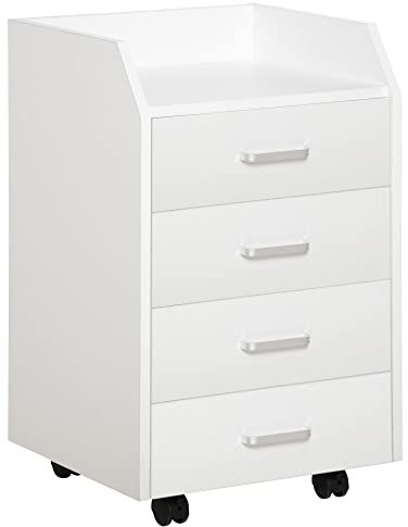 Vinsetto Caisson de bureau rangement sur roulettes 4 tiroirs coulissants MDF et panneaux de particules dim. 40L x 36l x 65H cm blanc