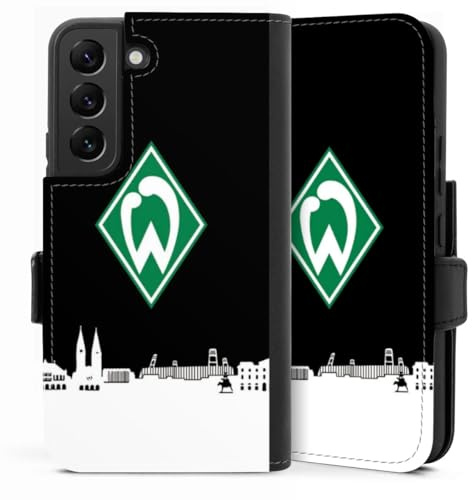 Klapphülle kompatibel mit Samsung Galaxy S22 Handyhülle aus Kunst Leder schwarz Flip Case Offizielles Lizenzprodukt Skyline SV Werder Bremen