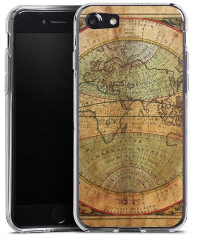 DeinDesign Silikon Hülle kompatibel mit Apple iPhone SE (2022) Case transparent Handyhülle Weltkarte Landkarte Kompass