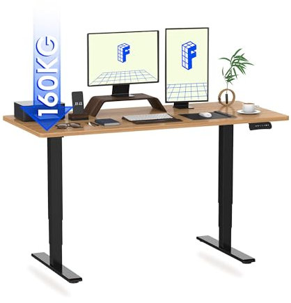 FLEXISPOT Höhenverstellbarer Schreibtisch Elektrisch, 3-Fach Teleskop & Dual-Motor, Belastbarkeit 160 KG, Bürotisch mit Memory-Funktion&Anti-Kollisionssystem(160 x 80 cm Ahorn, Gestell Schwarz)