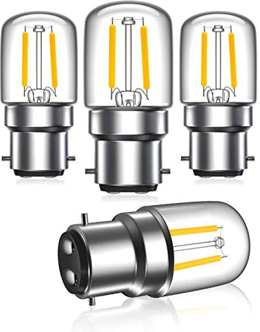 Bonlux 2W B22 LED Pygmy Light Bulbs, Bayonet Cap BC Clear Bulb 240V 15W Incandescent Equivalent, Warm White 2700K for Sewing Machine, Appliance Lamps, Night Light (4-Pack)