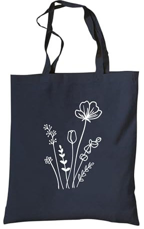 tradercat Jutebeutel bedruckt vintage 100% Baumwolle, Stoffbeutel bedruckt, Flowers One Line Art, jutebeutel aesthetic als modisches Accessoire mit Motiv (Flower Art 2 - Blau)