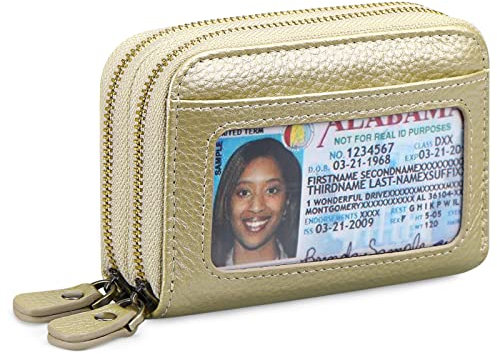 GAEKEAO Portefeuille Femme en Cuir véritable Blocage RFID Porte-Cartes de crédit, Petit à Fermeture éclair Porte Monnaie pour Femmes avec 9 Emplacements de Carte,Luxury Gold