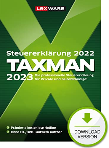 TAXMAN 2023 (für Steuerjahr 2022)| Steuererklärungs-Software für Arbeitnehmer, Rentner u. Pensionäre, Familien, Studenten und im Ausland Beschäftigte | Download | PC Aktivierungscode per Email
