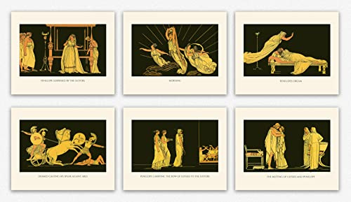 WallBUddy Griechische Mythologie Deko Kunstdruck Wanddekoration Griechische Klassische Illustrationen Von Ulysses Penelope Set Von 6 Kunstdrucke Griechische Mythologie Aesthetic Poster (20cm x 25cm)
