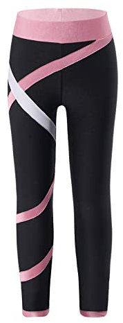 ranrann Enfant Fille Pantalon Sport Collant Patinage Artistique Legging Sport Fitness Gym Running Pantalon de Yoga Workout 5-16 Ans Rose 9-10 Ans