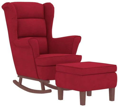 vidaXL Schaukelsessel und Hocker mit Holzbeinen Weinrot Samt, Sessel mit Hocker, Relaxsessel, Relaxstuhl, Schaukelsessel, Relaxsessel mit Hocker