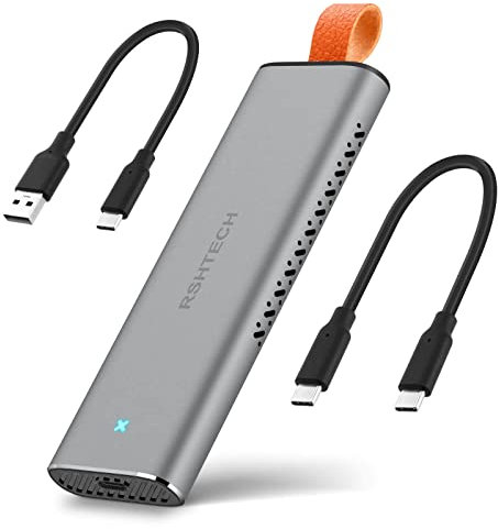 RSHTECH M.2 NVMe Carcasa de Aluminio para SSD USB 3.1/3.2 Gen2 10Gbps M2 NVMe Carcasa de Disco Duro Externa Thunderbolt 3 para NVMe PCIe y SATA M-Key (B+M), UASP &Trim, sin Herramientas, RSH-328