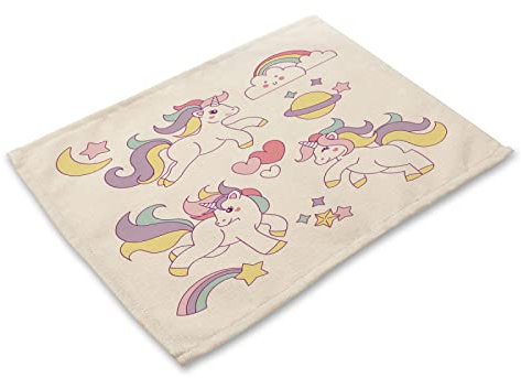 Platzset Einhorn Wolke Platzdeckchen Rutschfestes,Platzsets,Tischuntersetzer,Tischunterlage Esstisch 30 X 40 cm,Verwendung Zu Hause, in Cafés, Restaurants