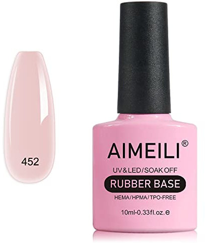 AIMEILI 5 en 1 esmalte de uñas con base de caucho, esmalte de uñas con base transparente empapado en UV/LED, gel adhesivo de strass para uñas - 10ml (452)