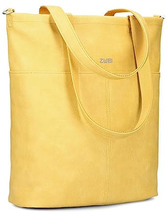 Zwei Damen Shopper Mademoiselle.M M145 große Schultertasche 10 Liter Tote Bag aus wasserabweisendem Kunstleder inkl. zusätzlicher langer Schultergurt als Umhängetasche zu tragen (lemon)