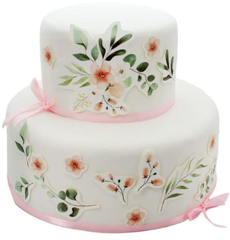 Essbare Tortendeko - Watercolour Eucalyptus & Kirschblüte - Fondant Kuchen Tattoo aus essbarem Zuckerpapier