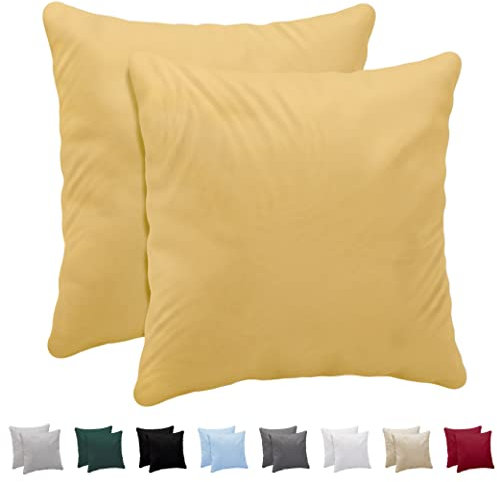 Twinzen Kissenbezug 40x40 aus 100% Baumwoll-Jersey (2er Set) 150 g/qm - Gelb - Mit Reißverschluss Kissenbezüge 40 x 40 cm - Kissenhülle Öko Tex Zertifiziert - Ultra weich und atmungsaktiv