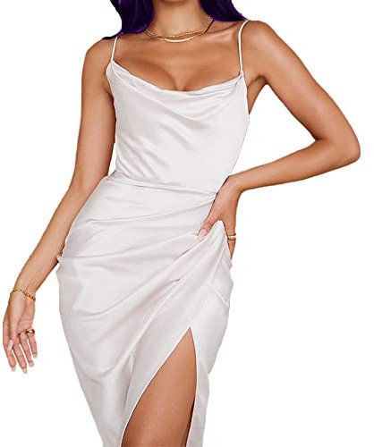 KBRPEY Donne Abito Sexy Elegante Senza Maniche Spaghetti Strap Aderente Vestito con Spacco da Cocktail Spiaggia Randello Sera Casual Estivi (Bianco L)
