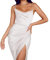 KBRPEY Donne Abito Sexy Elegante Senza Maniche Spaghetti Strap Aderente Vestito con Spacco da Cocktail Spiaggia Randello Sera Casual Estivi (Bianco L)