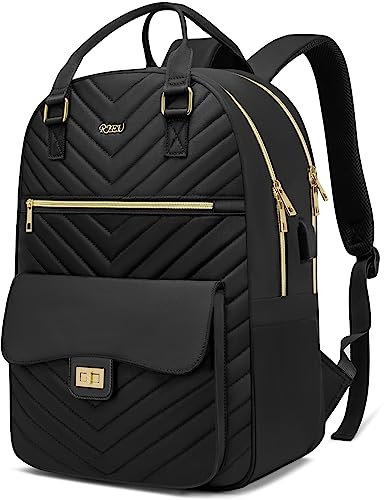 RJEU Rucksack Damen,Laptop Rucksack 15,6 Zoll,Schulrucksack Mädchen Teenager Schultasche für Studium Uni,Laptoptasche für Arbeit Reise,Schwarz