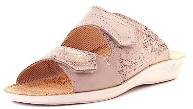 Nordan 1007 Bequeme Damen Pantoletten aus echtem Leder. Damen Sommerschuhe mit anatomisch geformtem Fußbett. (rosa beige 1001, 39)