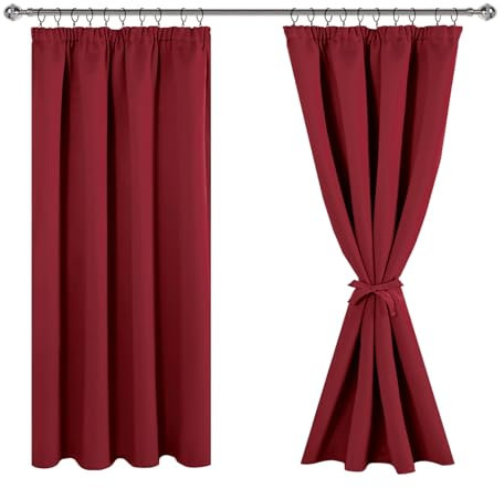 JIUZHEN Vorhang Blickdicht Gardinen mit kräuselband Verdunklungsvorhänge Gardinen Wohnzimmer Vorhänge Schlafzimmer Thermovorhang Rot, H137 x B167 cm,2er Set