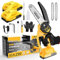 XIAZIR Mini Motosierra Bateria Portátil de Mano 6 Pulgadas, 21 V Motosierra Eléctrica con cargador, batería, llave, adecuado para el jardín(Amarillo 6 pulgadas)
