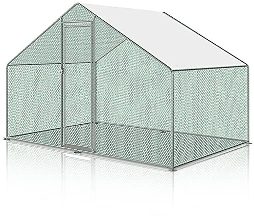 Ikodm Hühnerstall Freilaufgehege Hundehöhle mit Schloss Außengehege Voliere Verzinkter Hundehütte Stahl Hasenstall 3x2x2m Sonnendach
