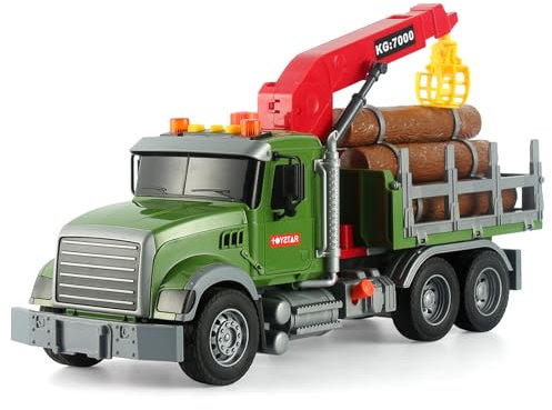XUEXUE 1:18 Holztransport-LKW und 2-in-1 Anhänger Spielzeugset, geeignet für Jungen ab 3 Jahren, Lastwagen mit realistischen Lichtern und Soundeffekten. (Holztransporter)